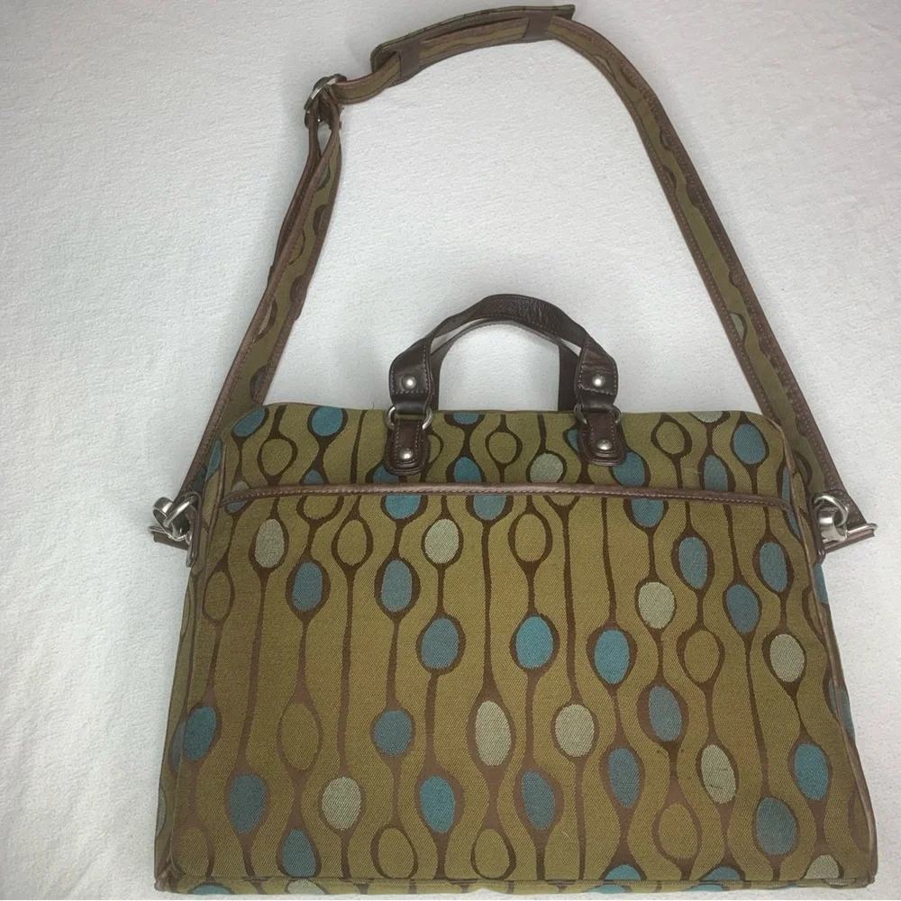 Angela Adams Retired Green Teal Canvas Shoulder Tote Satchel Geometric Bag HTF